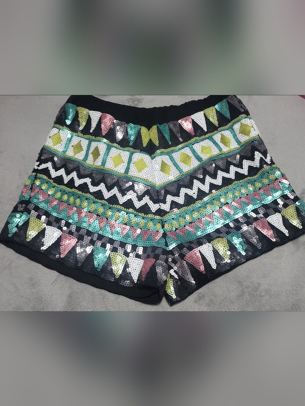 Sequin Embellished Multicolor Patterned Shorts